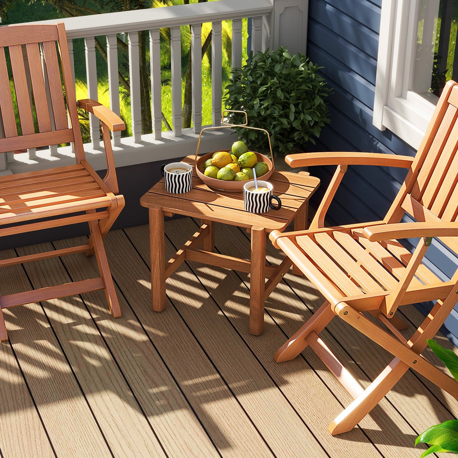 Patio Teak Wood Side Table with Slatted Tabletop for Yard