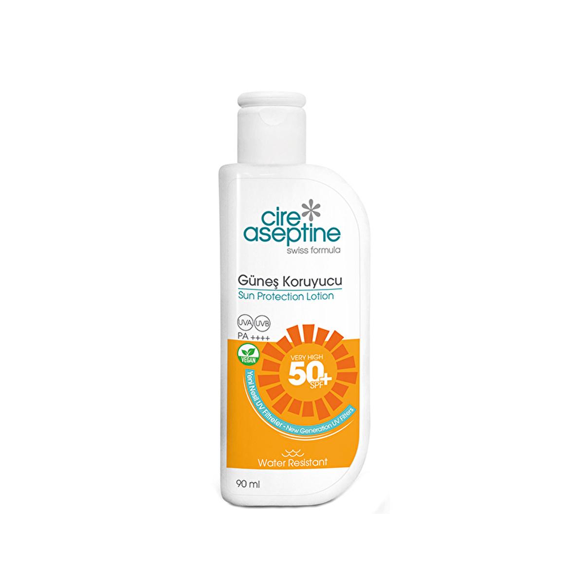 Cire Aseptine 50+ SPF Sunscreen Lotion: High UVA/UVB Protection, Vegan, Water Resistant - Dermatologically Tested, 90ml
