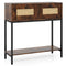 Rattan Console Table Boho Entryway Table with 2 Rattan Drawers and Open Storage Shelf