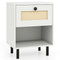 Rattan Nightstand Boho End Table with Rattan Drawer and Open Shelf