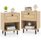 Rattan Nightstand Boho End Table with Rattan Drawer and Open Shelf Set of 2