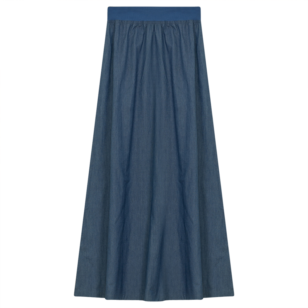 Long Cotton Skirt With Ribbed Elastic Waistband