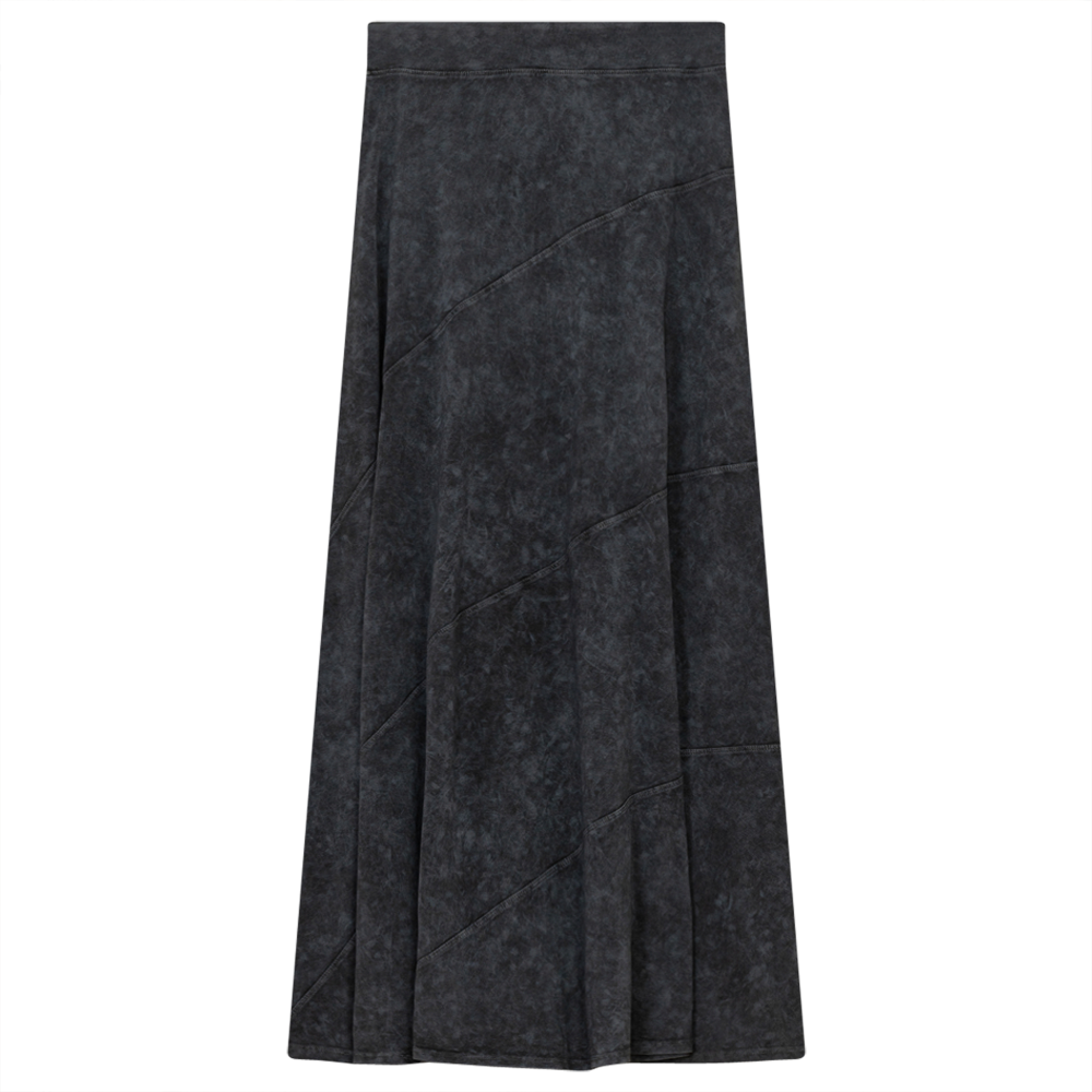 Ladies Long Denim Wash Skirt With Diagonal Cuts