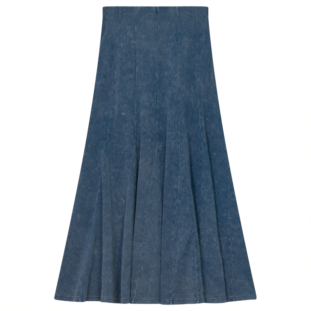 Ladies Paneled Long Denim Wash Skirt