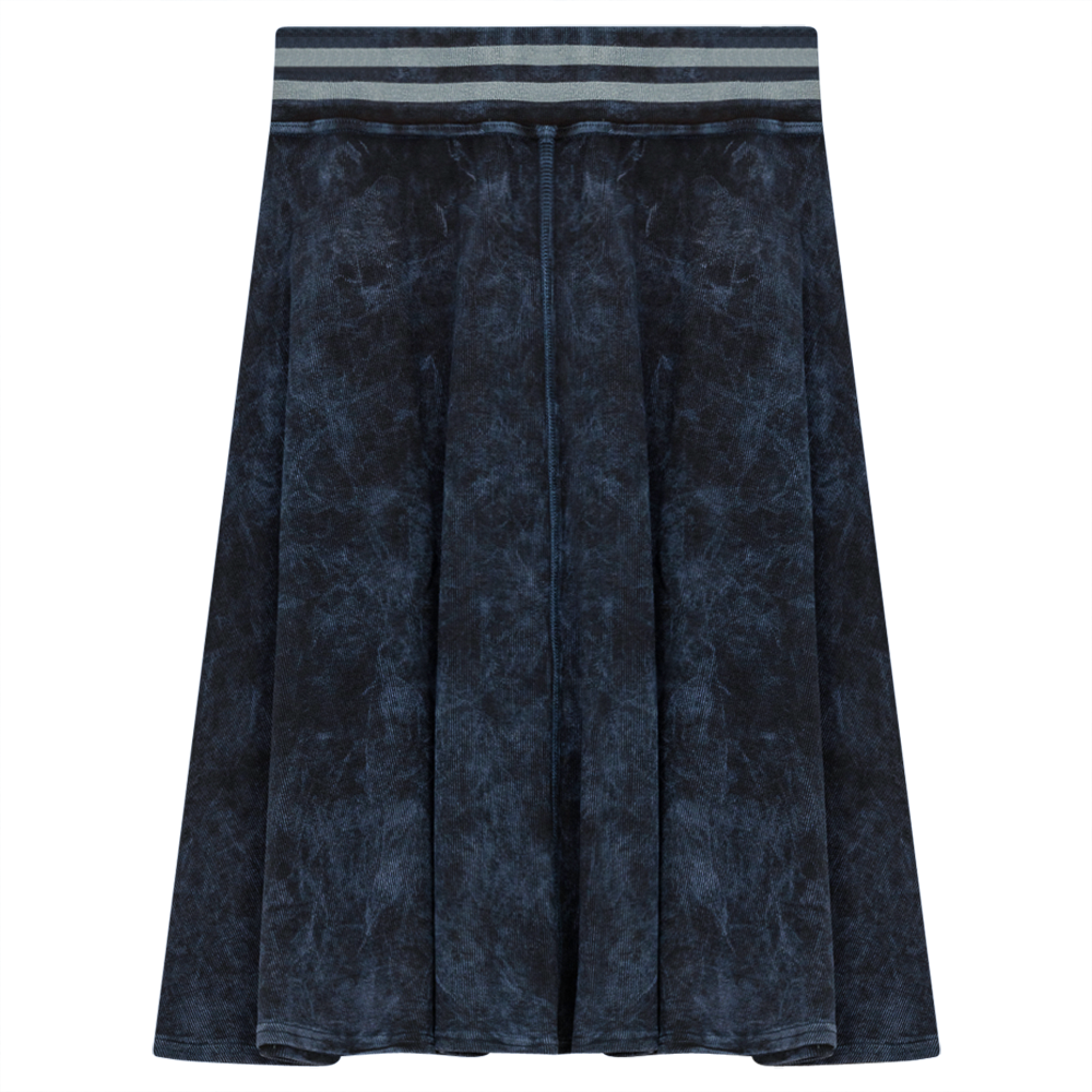 Ladies Denim Rib Short Panel Skirt With Elastic Stripe Waistband