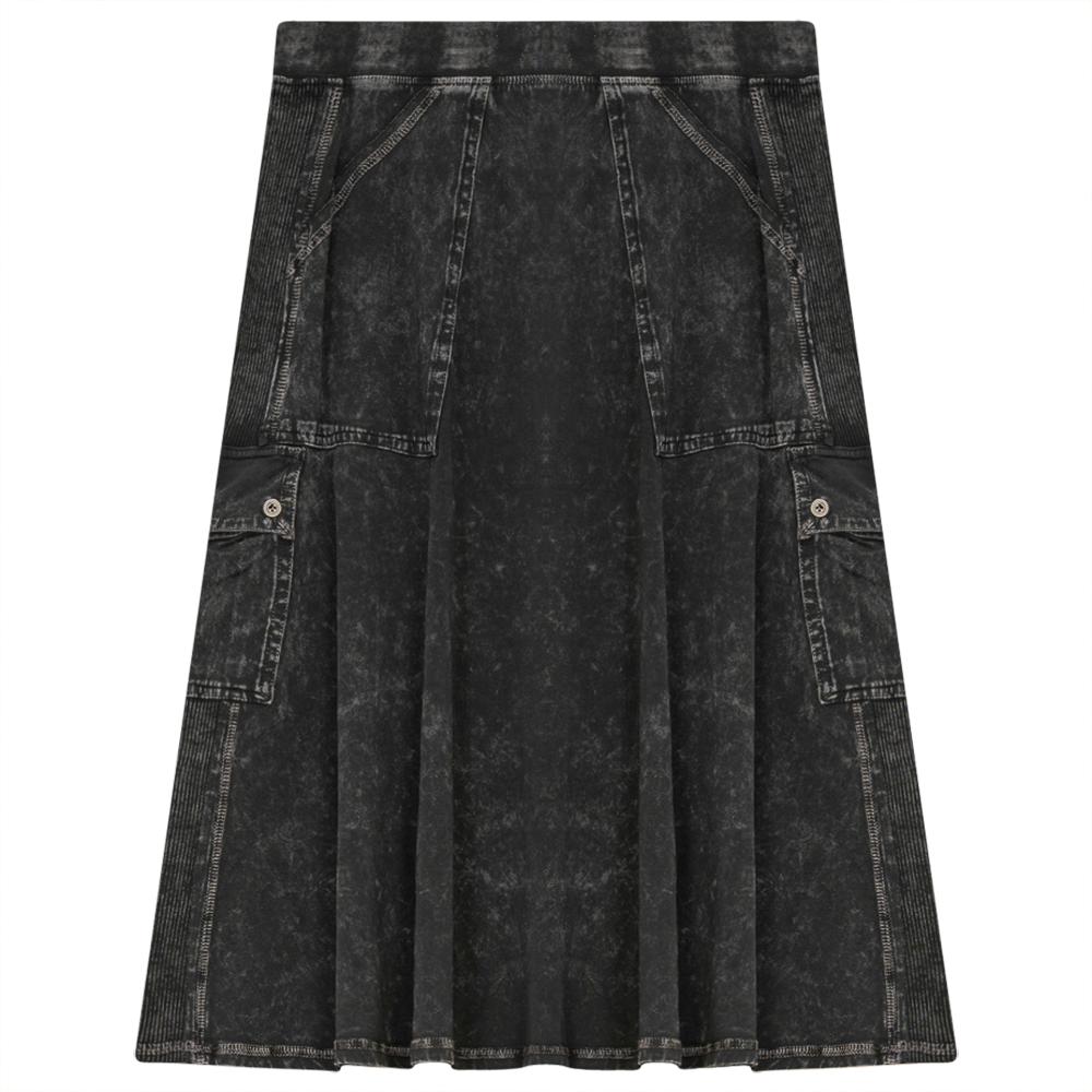 Ladies Tie Dye Wash Rib Short Skirt With Side Pockets
