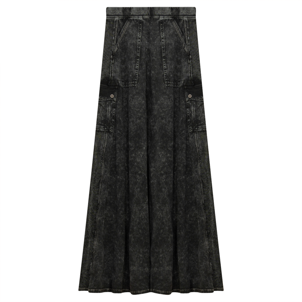 Ladies Tie Dye Wash Rib Long Skirt With Side Pockets