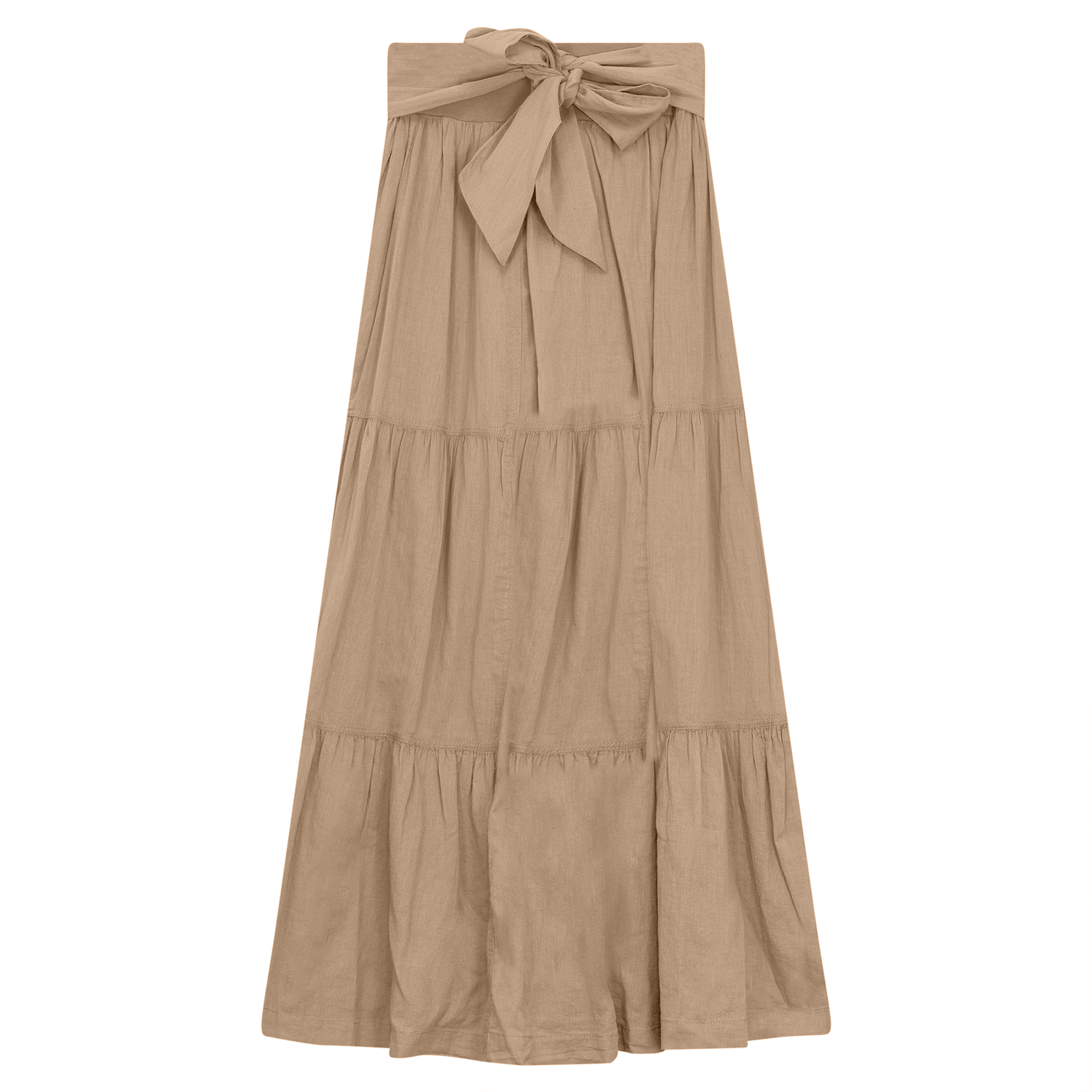 Woven Tiered Skirt with Belt