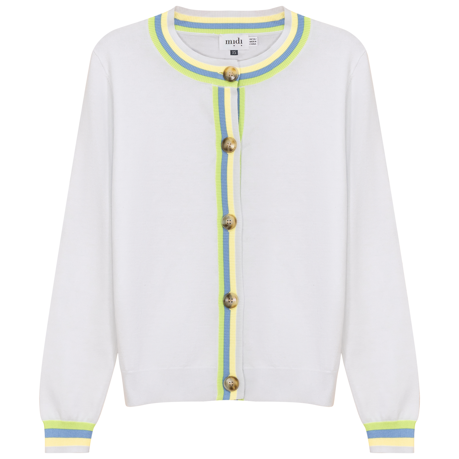 Crew Neck Knit Contrast Stripe Cardigan