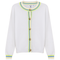 Crew Neck Knit Contrast Stripe Cardigan