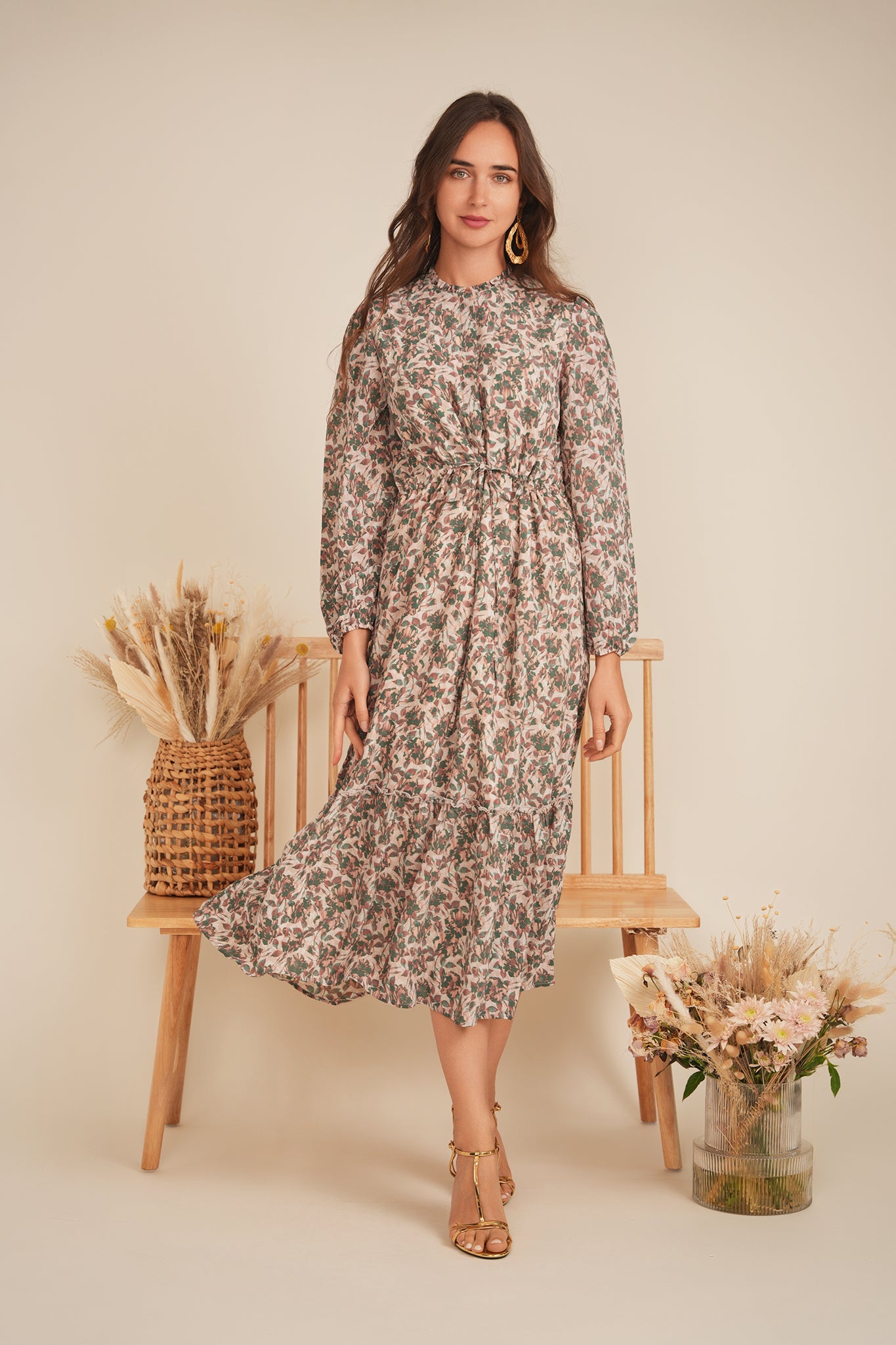 Printed Chiffon Midi Dress