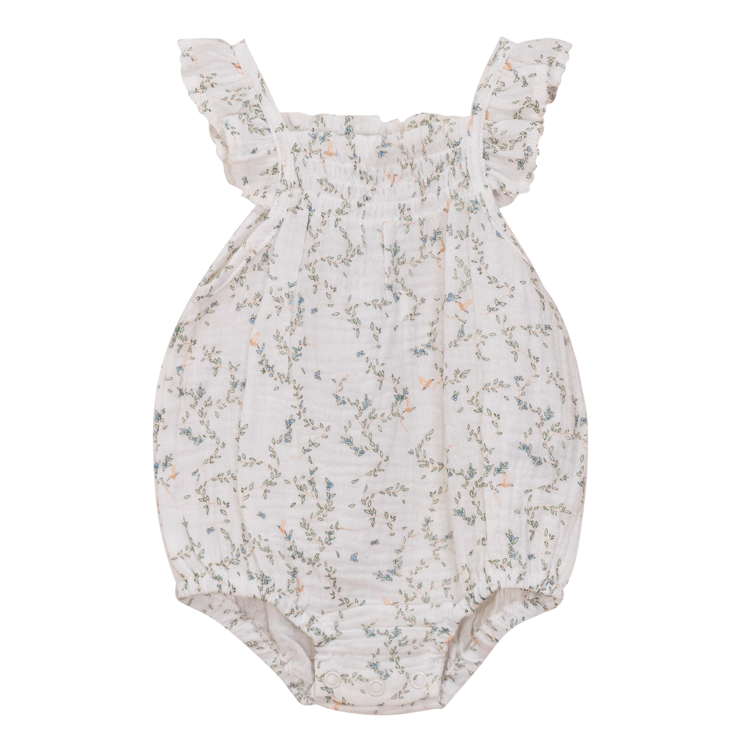Crinkle Leaves and Bird Print Romper