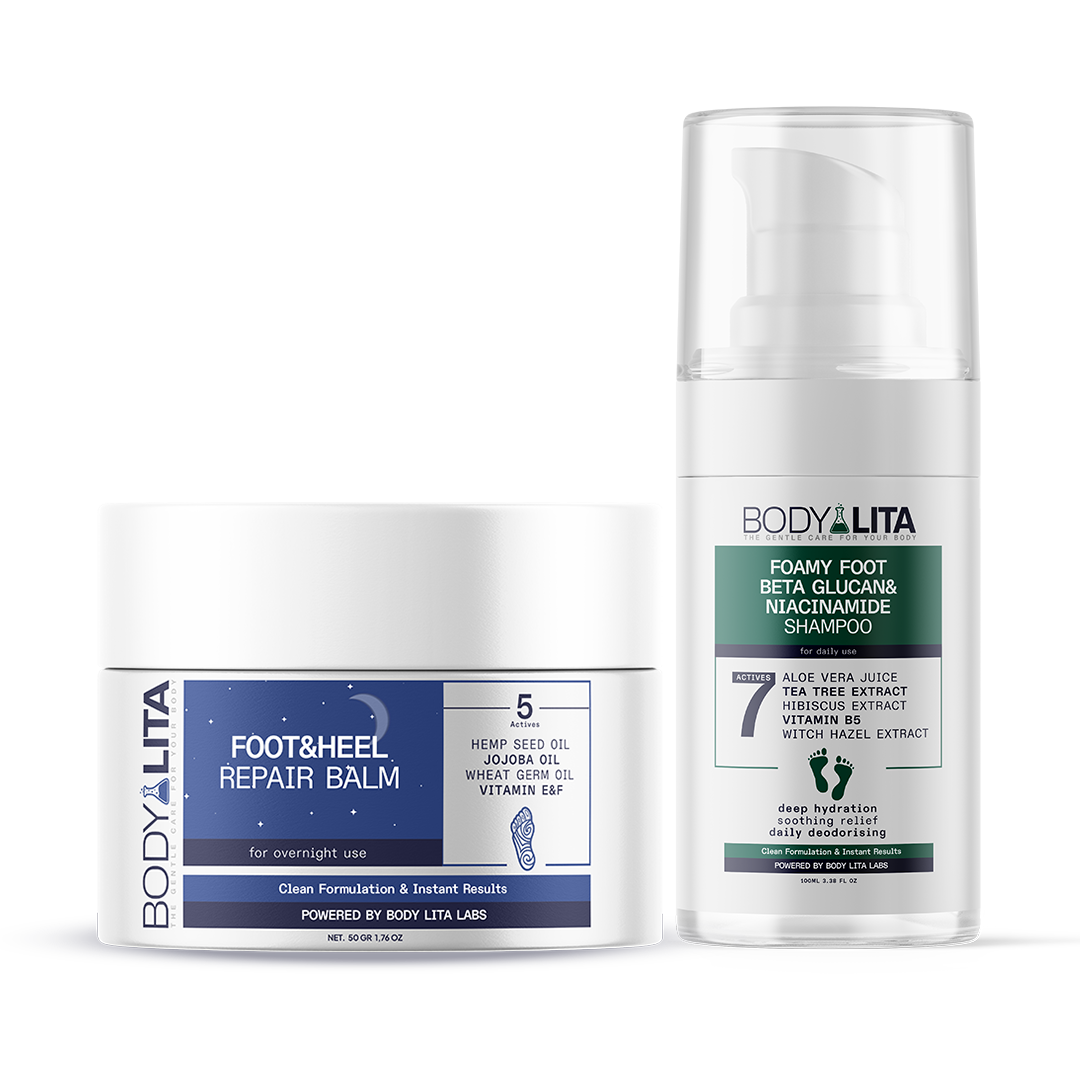 BodyLita Ultra Effective Foot Care Set, FoamyFoot Foot Shampoo + Foot & Heel Repair Balm, 2-Piece Bundle