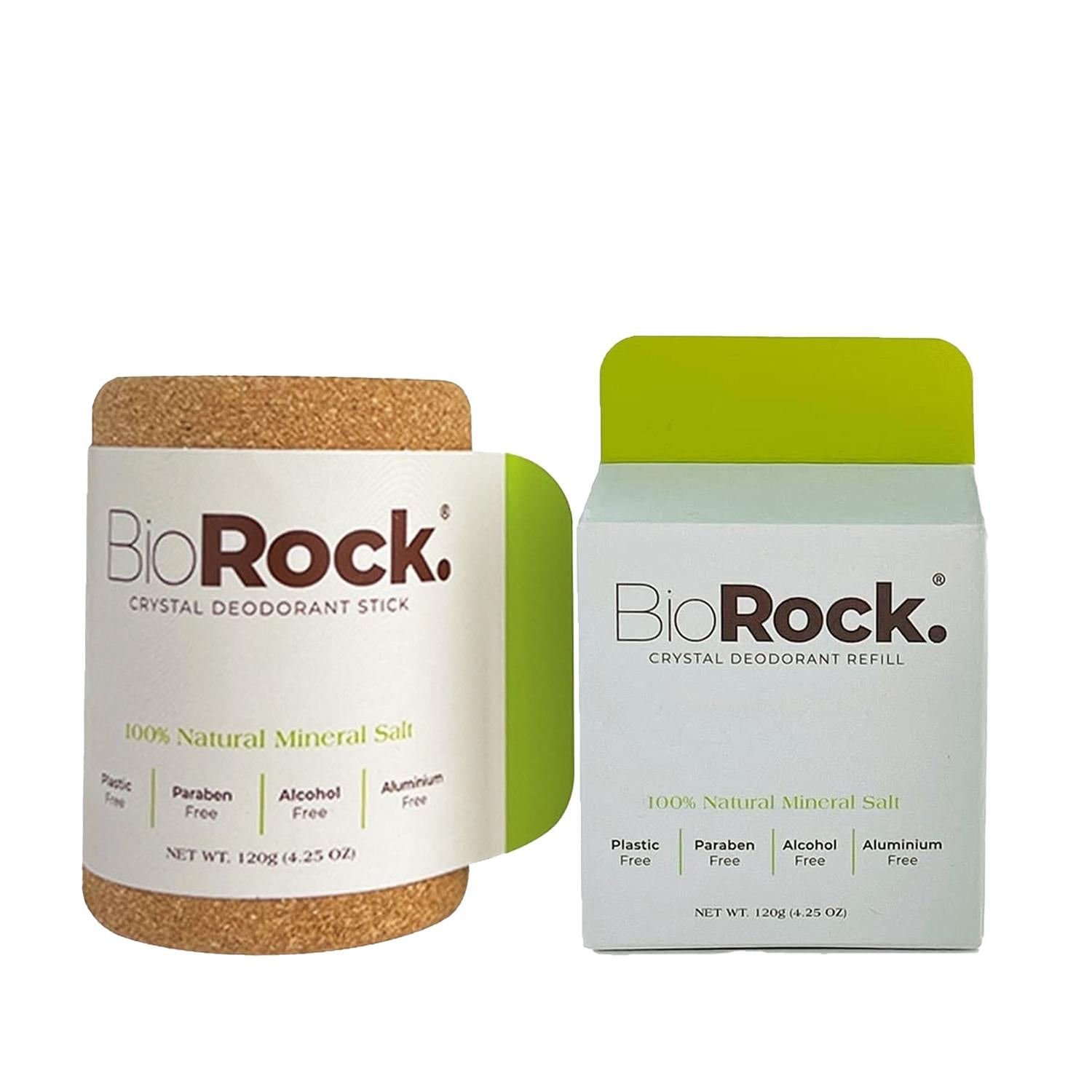 Biorock Natural Crystal Deodorant - 120g + 120g Refill, Chemical-Free Odor Protection