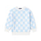 Blue Checker Knit Long Sleeve Crewneck Sweater