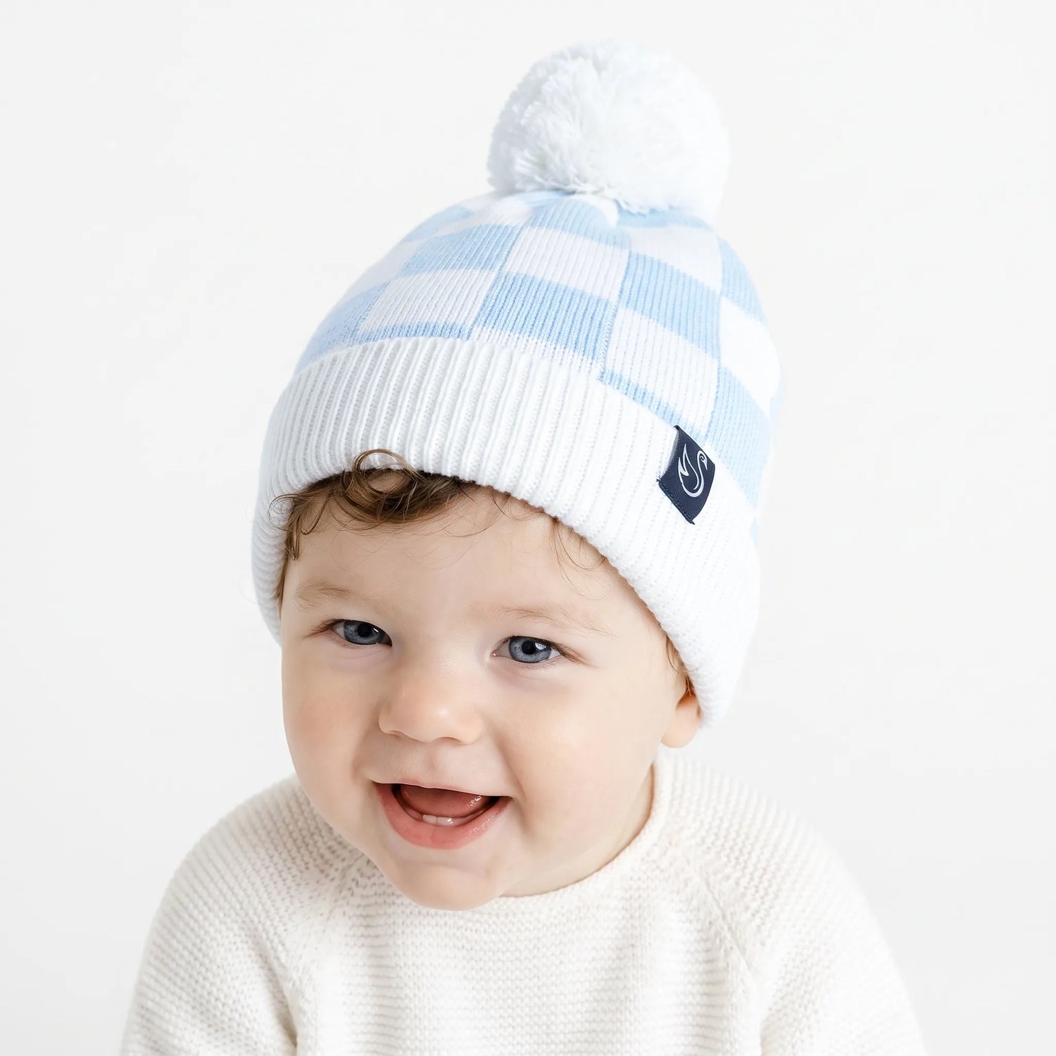 Blue Checker Baby Knit Beanie