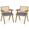 Set of 2 Rattan Accent Chairs with Padded Cushion and Rubber Wood Frame