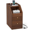 Side End Table with Charging Station Sofa Couch Table with Shelf Drawers