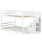Solid Wood Full Over Full Low Bunk Bed with Storage Stairs