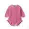 Ruffle Chunky Knit Baby Romper in Rose Pink