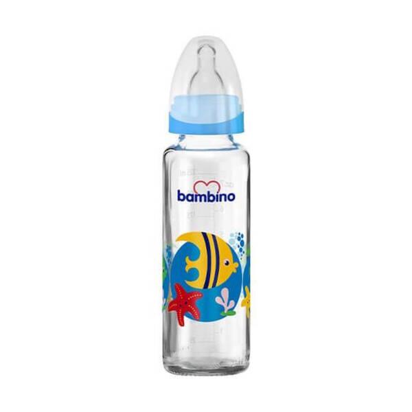 Bambino Glass Baby Bottle 225ml - Blue Bird Design, Slow Flow for Newborns