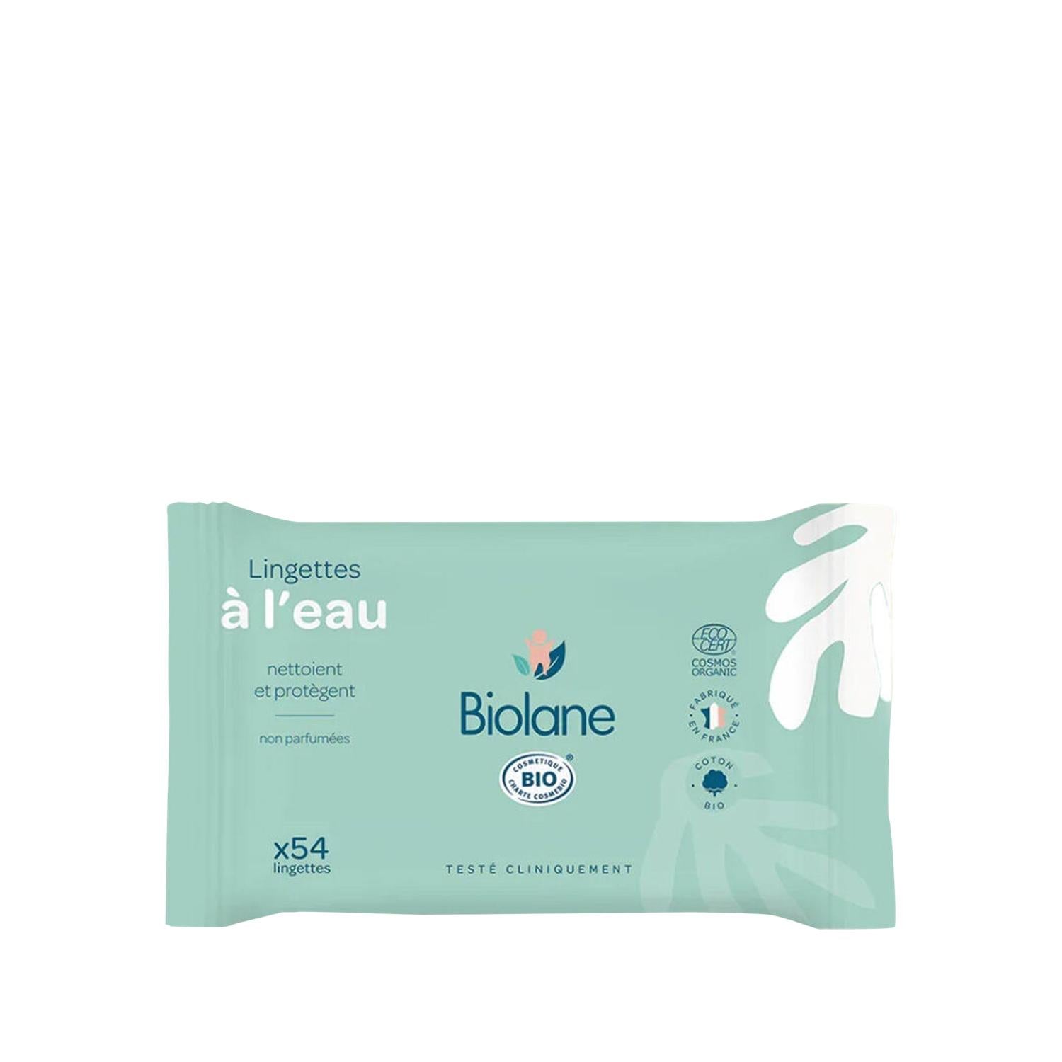 Biolane Organic Baby Wipes - Water-Based, Gentle on Sensitive Skin, 54 Count