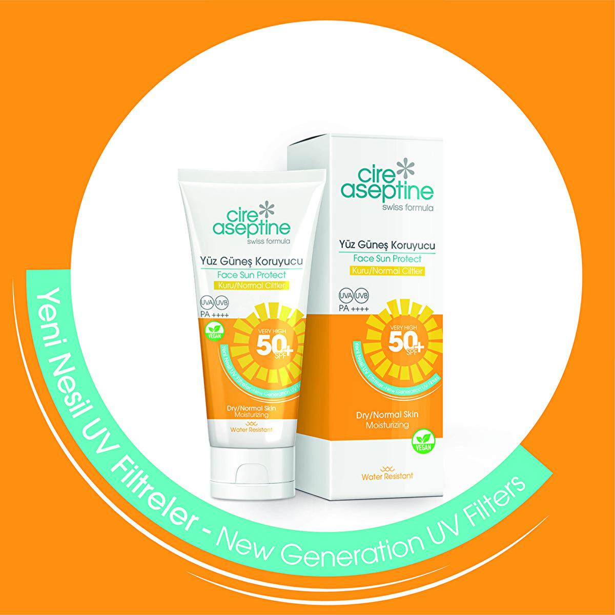 Cire Aseptine Facial Sunscreen SPF 50+ - Vegan UVA/UVB Protection for Dry & Normal Skin, Water Resistant, No White Cast