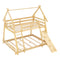 Twin Over Queen Bunk Bed Wooden Kids Bed with Climbing Nets and Ramp