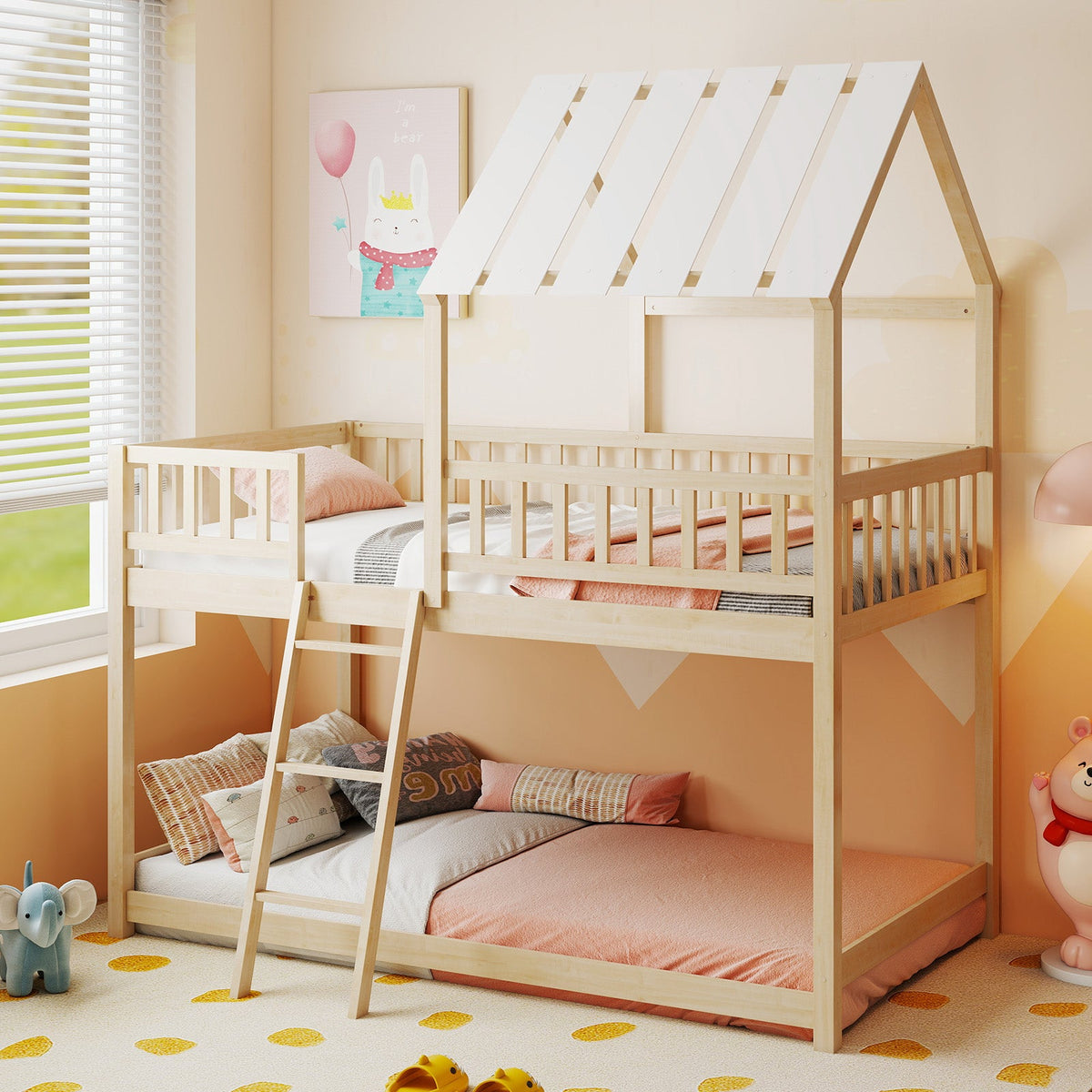 Wooden house bunk bed (Twin)