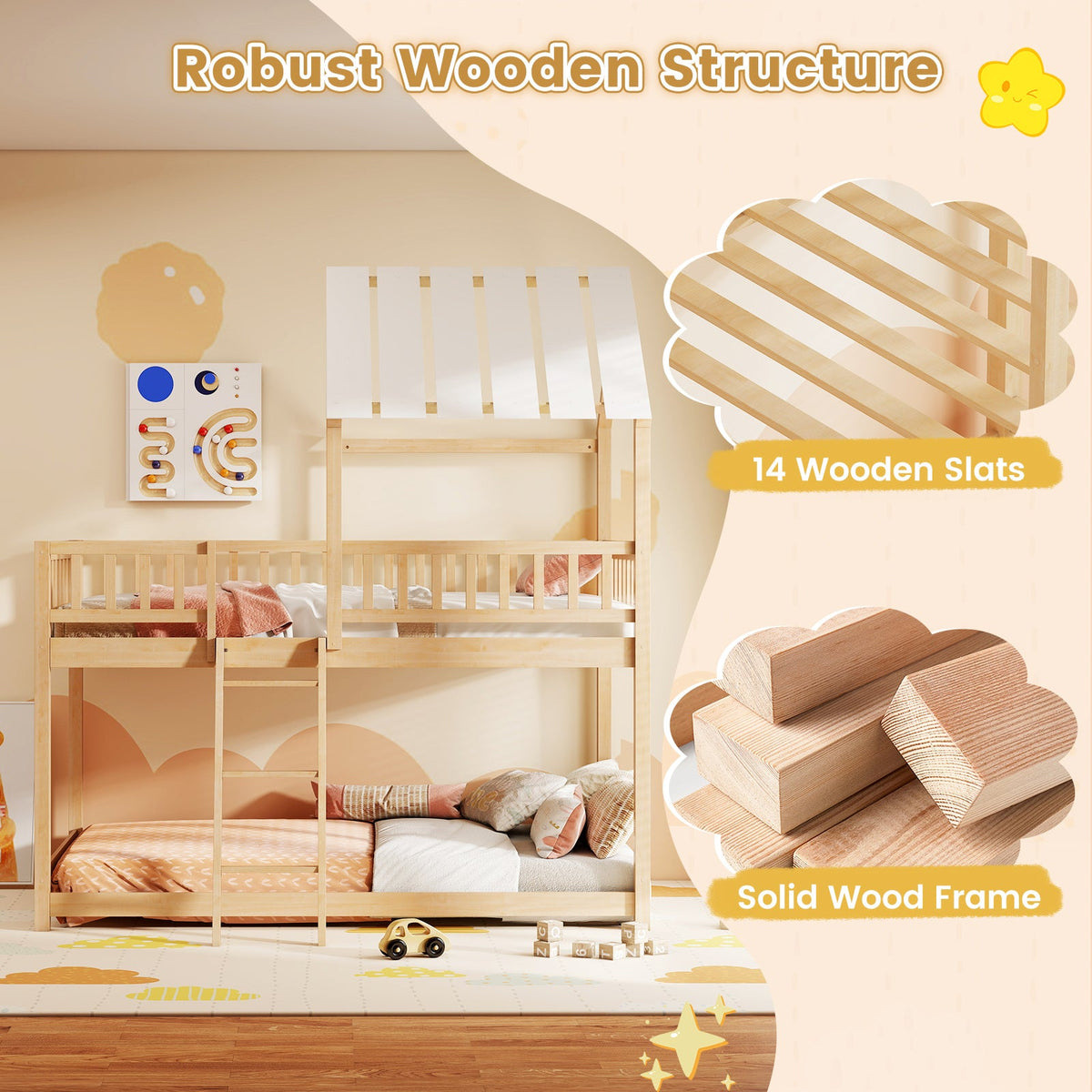 Wooden house bunk bed (Twin)