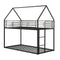 Twin Over Twin Metal Bunk Bed with Roof and Ladder