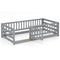Twin Size Floor Bed with High Fence and Door Playhouse for Kids