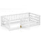 Twin Size Floor Bed with High Fence and Door Playhouse for Kids