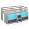 Twin Size Loft Bed with LED Lights with Staircase and Safety Guardrail