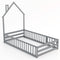 Twin Size Montessori Floor Bed with Lockable Door and Full-Length Guardrail