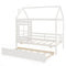 Twin Size Wooden Platform House Bed with Trundle and Roof