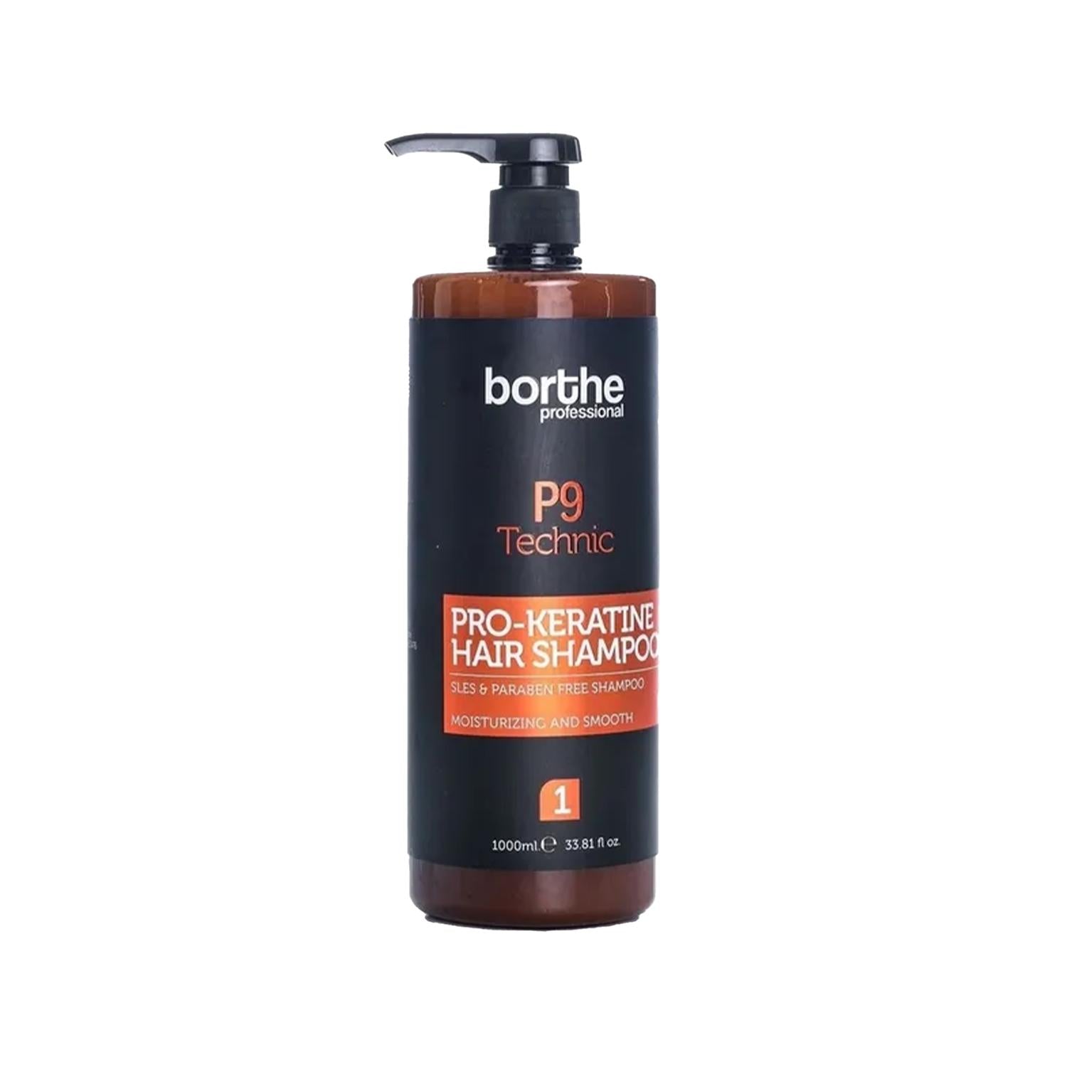 Borthe Keratin Shampoo, Sulfate-Free, 1000ml - Professional P9 Technic No 1 for Nourished Hair