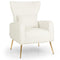 Velvet Upholstered Wingback Chair with Lumbar Pillow and Golden Metal Legs