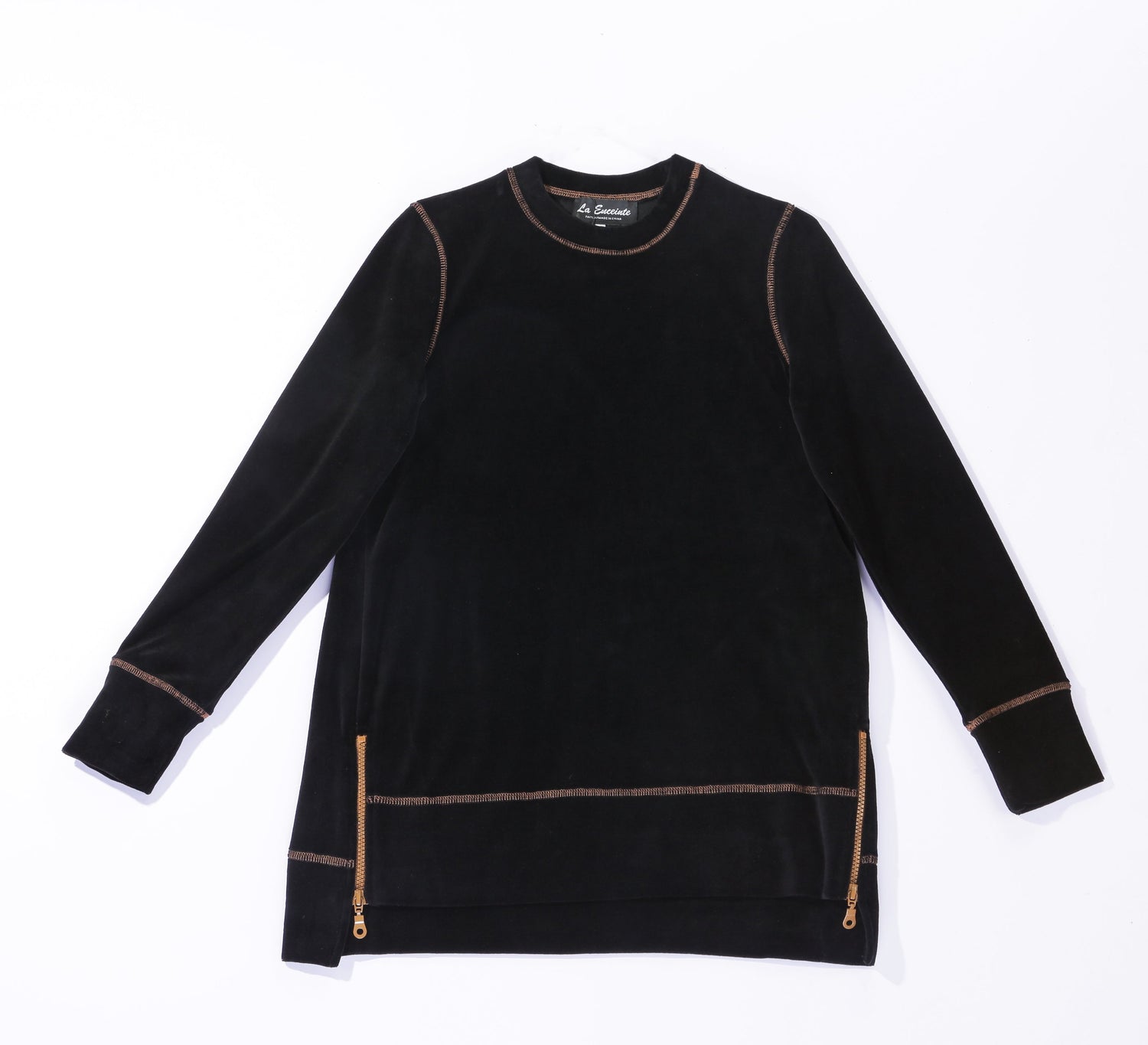 Maternity Zipper Velour Top With Contrast Stitching