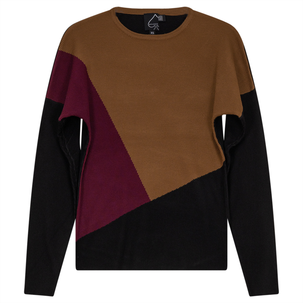 Drop Sleeve Color Blocked Knit Sweater
