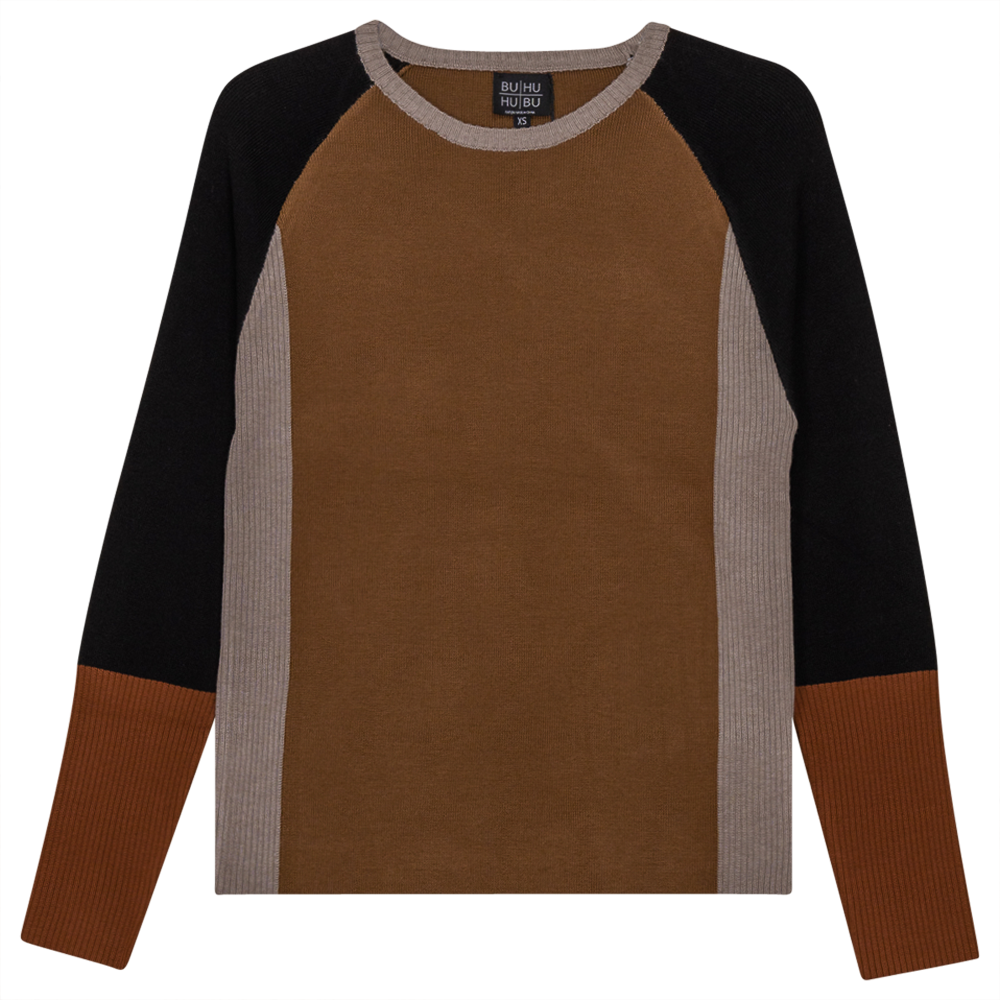 Color Blocked Ribbed Knit Combo Sweater