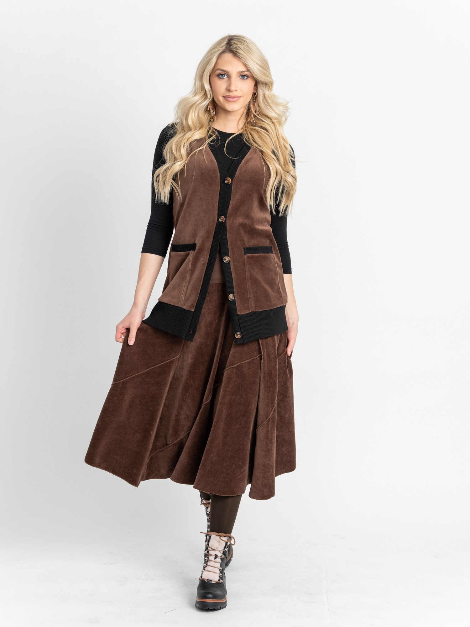 Midi Velour Vest Cardigan