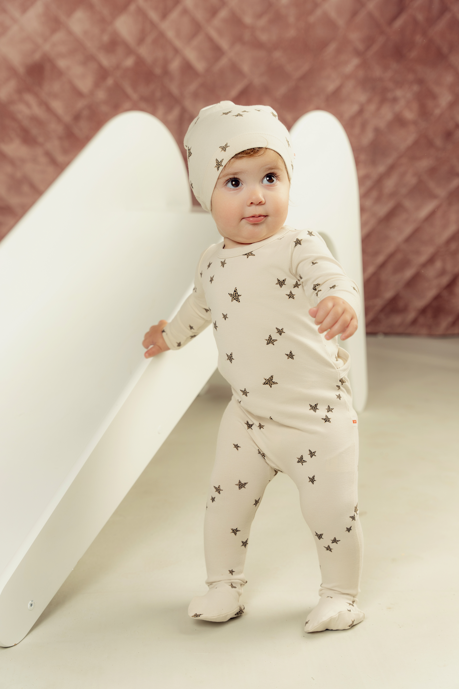 Star Print Onesie With Hat