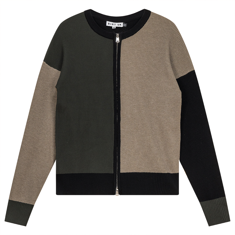 Color Block Double Zip Knit Cardigan