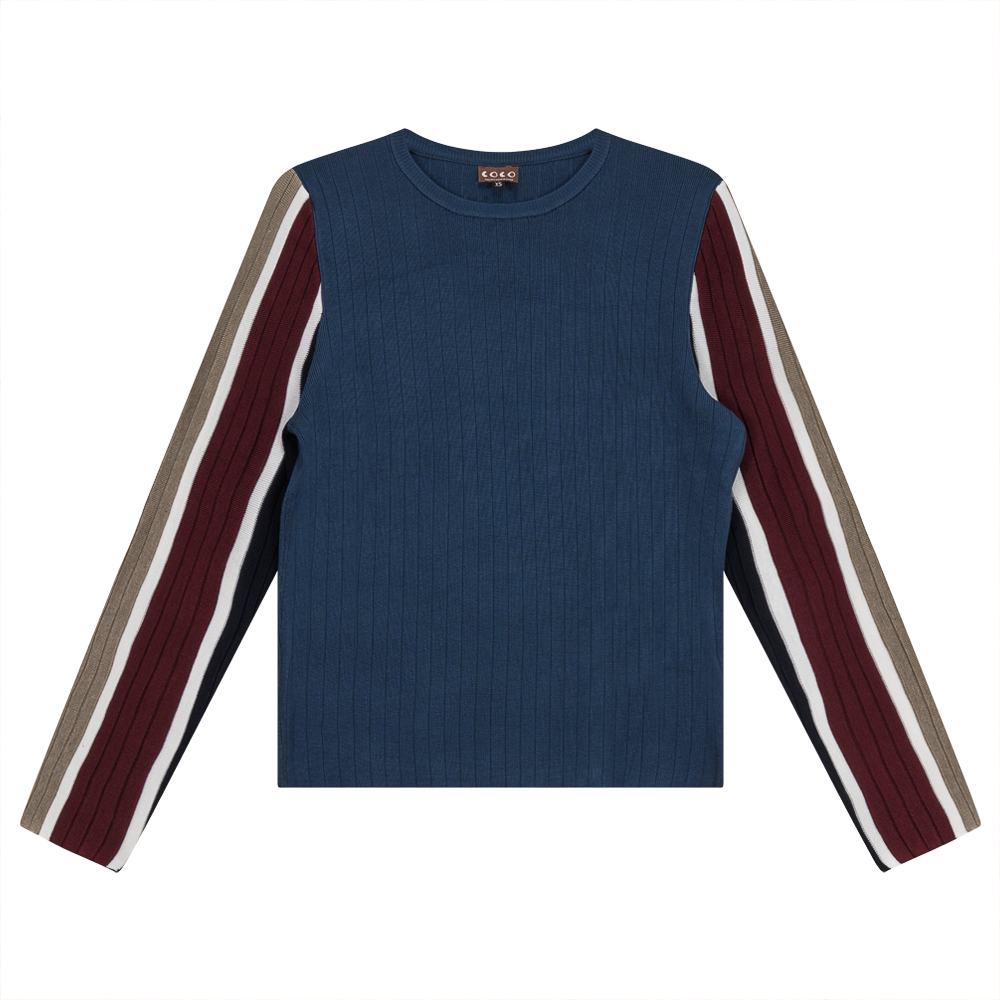 Ribbed Color Blocked Sleeve Knit Sweater