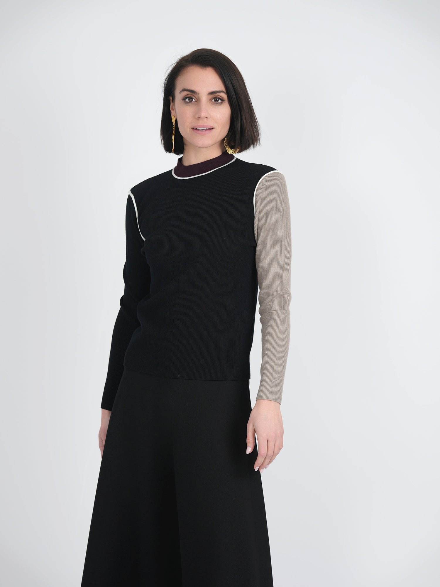 Mock Neck Color Blocked Sweater