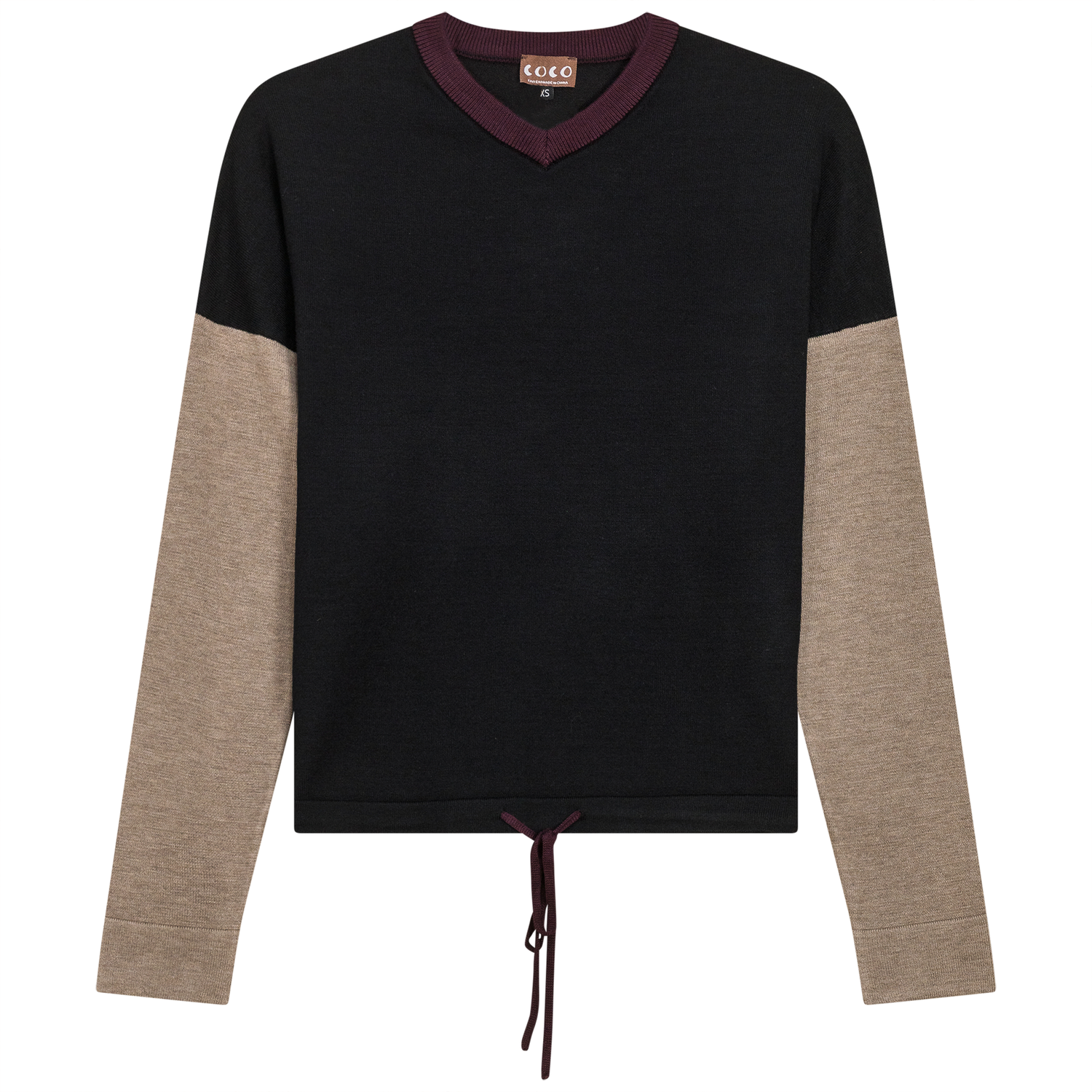 Color Blocked V Neck Bungee Sweater