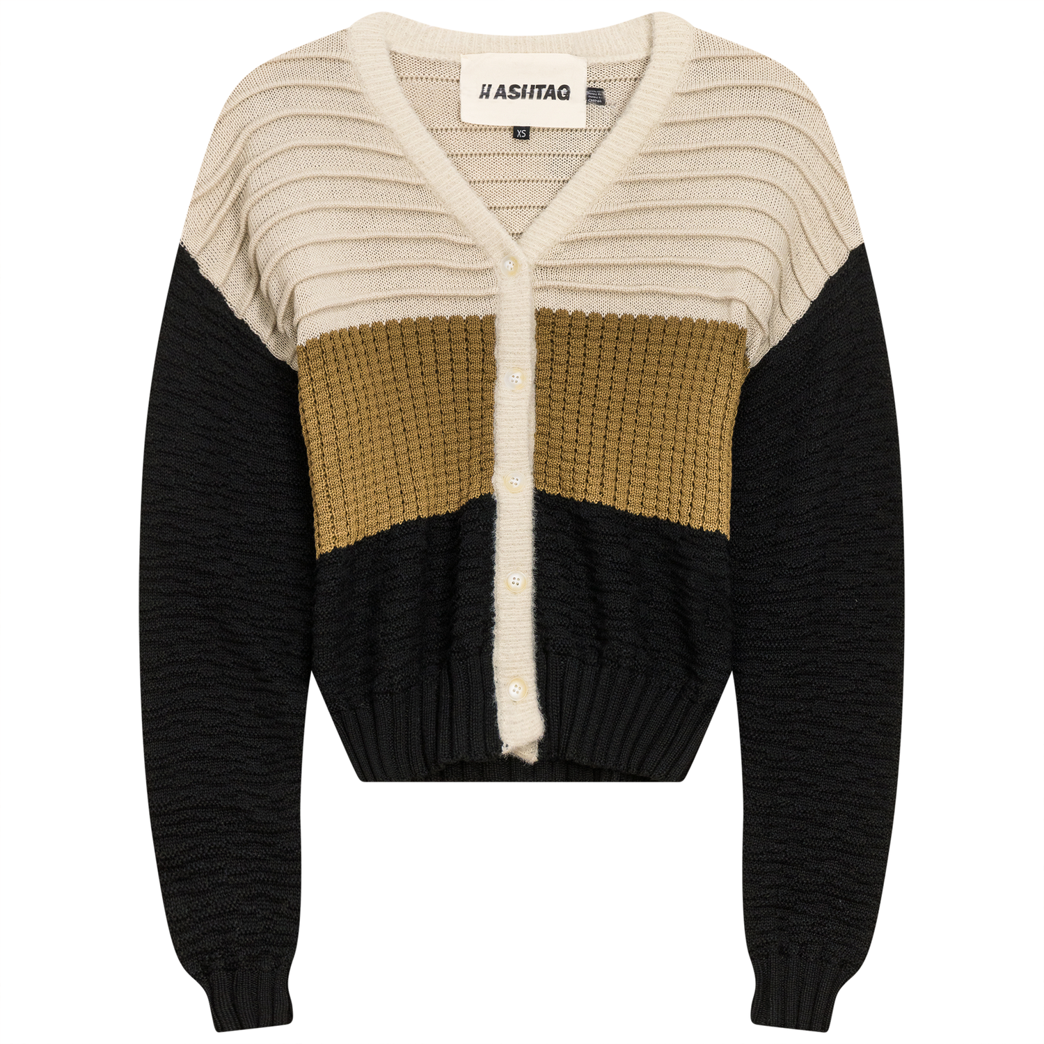 Cropped Knit Color Blocked Cardigan