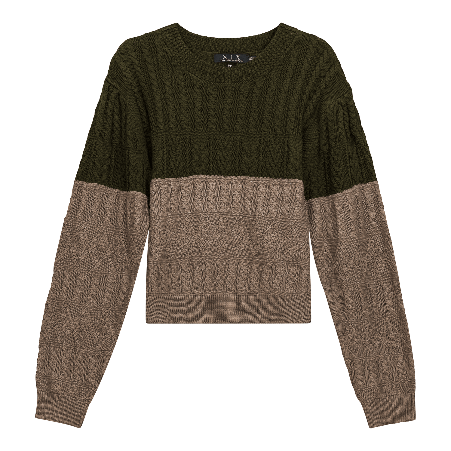 Cropped 2 Tone Cable Knit Sweater