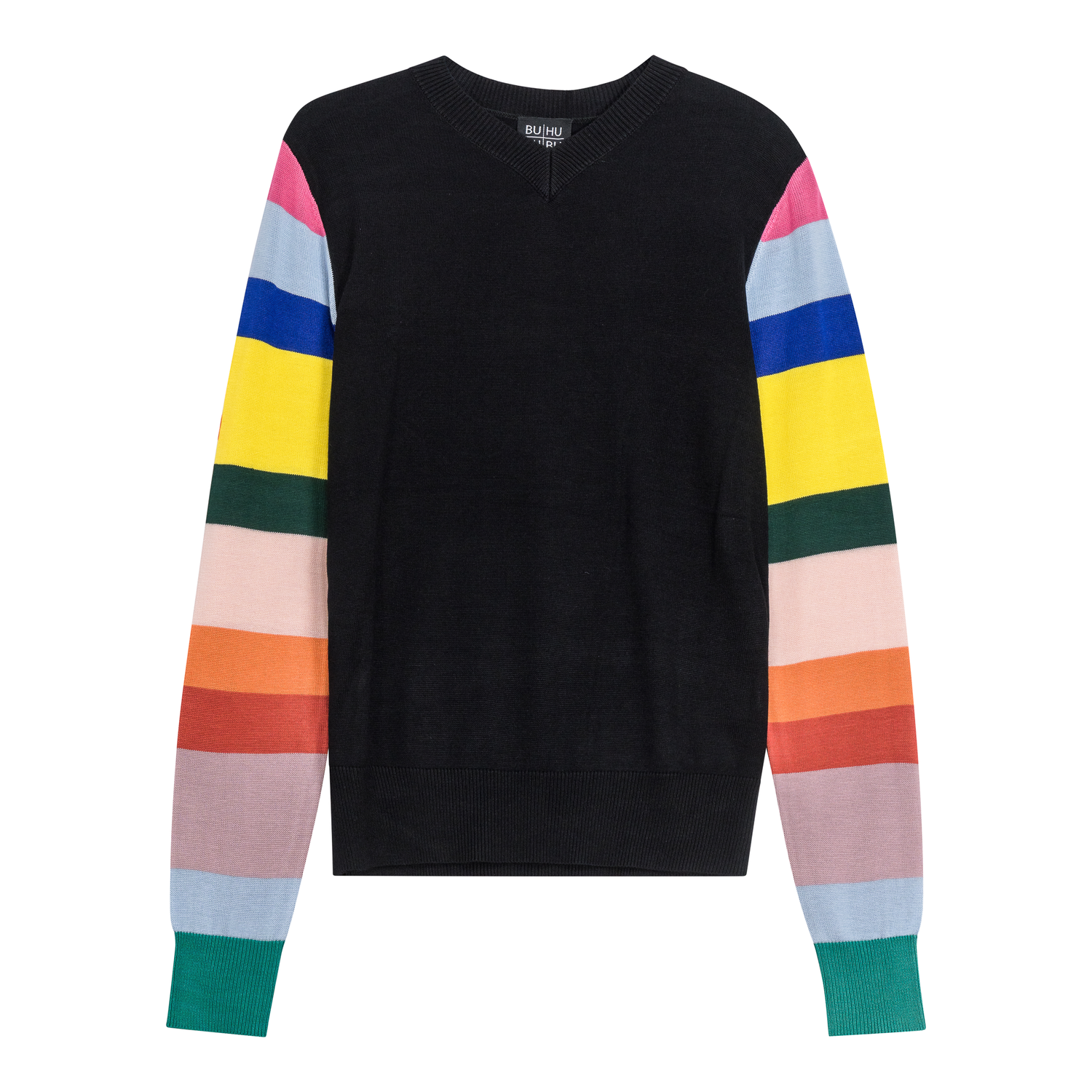 V Neck Sweater With Striped Sleeves